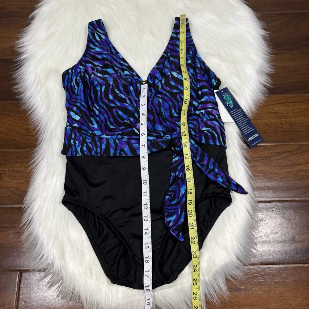 Longitude Women's Size 10 Painted‎ Safari Belted Surplice One Piece Swimsuit